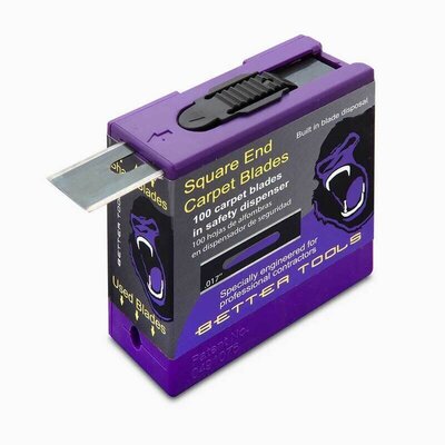 Better Tools - 0.017" Square Carpet Blades in Safety Dispensers - 100 blade/pack